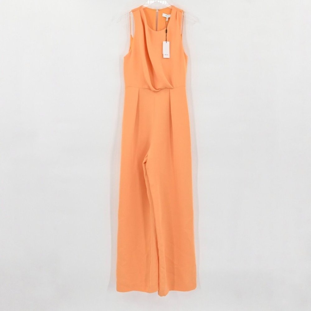 NEW REISS Womens Orange Chey Cut Out Jumpsuit High Waist Wide Leg Pleated Size 8 - Picture 2 of 11